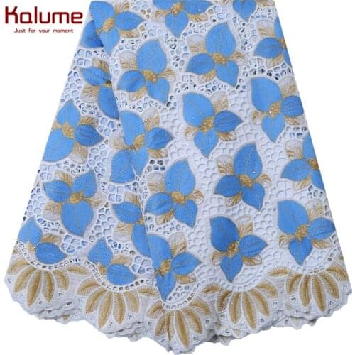 Kalume 100% Cotton African Lace Fabric 2021 High Quality Cotton Lace Stones Pure Cotton Lace Fabric For Dress Garments F2196