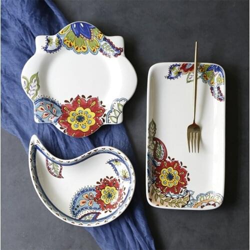 Flower Ceramic Dinner Plate Dish Tableware Dinnerware Steak Serving Tray Kitchen Dessert Salad Bowl