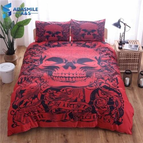 Halloween Bedding Set for Double Bed Red Skull Printed Duvet Cover Set for Adults US King Comforter Quilt Cover with Pillowcase