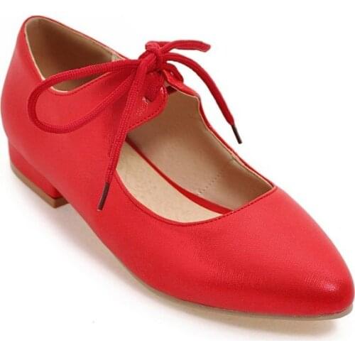 Big Size Pointed lace up shoes summer flat ladies women shoes woman