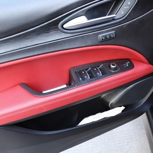 Left Hand Driver Real Carbon Fiber Car-Styling Window Lift Button Frame Cover Trim For Alfa Romeo Stelvio 2016--2020