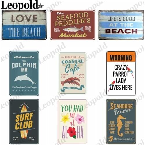 Love Letter Metal Poster Beach Seahorse Dolphin Tin Plate Animal Plaque Bar Beach Wall Decoration Art Decoration 20X30Cm