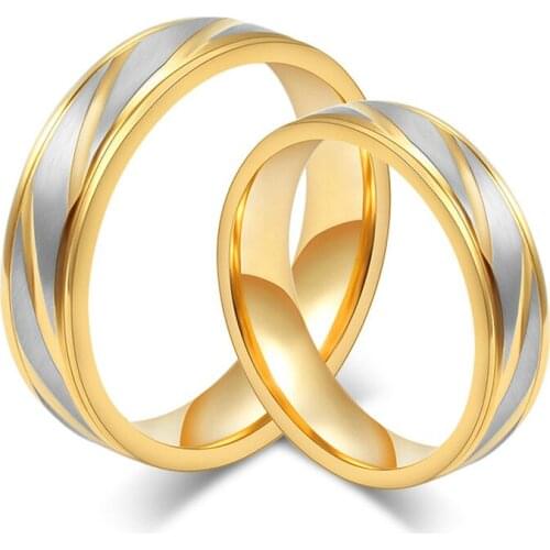 Fashion Gold Color Titanium Steel Simple Style Twill Lovers Ring Wholesale Jewelry