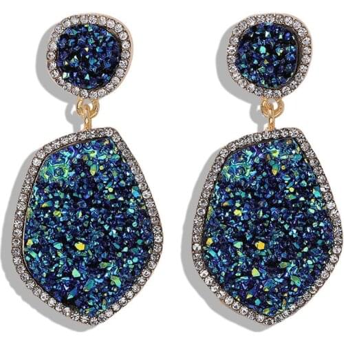 Fashion exaggerated alloy inlaid zircon frosted material earrings temperament simple and versatile geometric irregular earrings