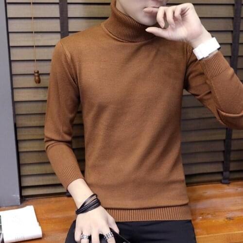 MRMT 2021 Brand New Mens Sweater Youth High Collar Sweater for Male Thick Long Sleeves Slim Sweater