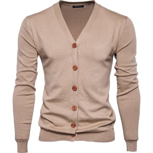 Spring men Sweater Casual Button V-neck Sweaters Long Sleeve Cotton Knit Cardigan Slim Fit Pull Homme Multicolor