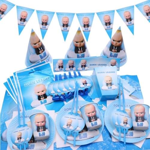 Baby Boss Disposable Tableware Set Baby Boys 1st Birthday Party Decor Supplies Napkin Plate Cup Popcorn Box Tablecloth Favors