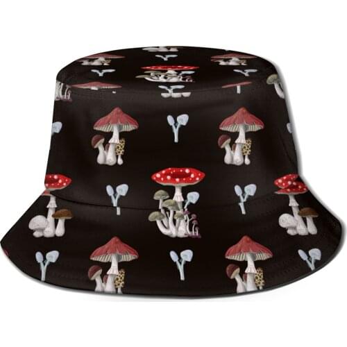 NOISYDESIGNS 2021 Summer Bucket Hats Black Women Hat Mushroom Printed Fishing Hat Fisherman Cap Femme Gorro