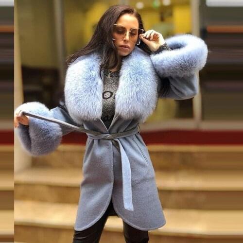 FURSARCAR New Fashion Real Fur Coat Women With Long Fox Fur Collar Winter Warm Luxury Wool Skin Fur Jacket Customize Long Fur