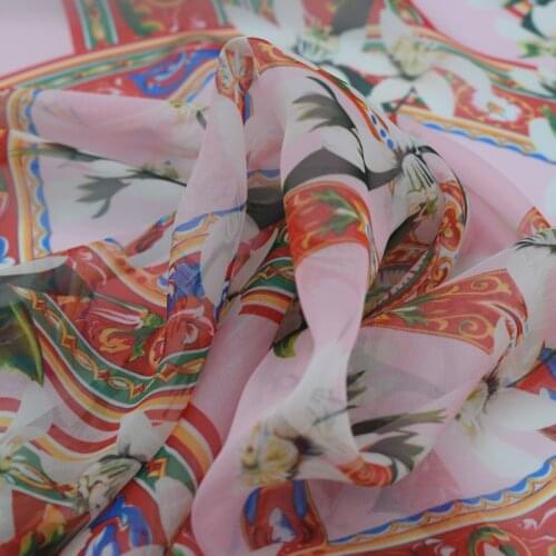 2018 new fashion jasmine digital painting chiffon fabric for beach dress bohemia ethnic style tecido tissus au metre tela tissu