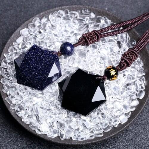 Black Obsidian Six Awn Star Pendant Necklace Jewelry Jade Fine Carved Amulet Gifts for Women Men