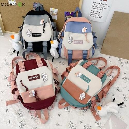 Daily Large Capacity Girls School Bags Women Nylon Travel Shopping Backpack Cartoon Printing Hit Color Knapsack