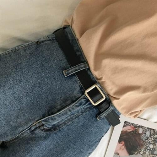 Square Buckle Women Belt Simple Vintage Students Waistband PU Adjust Casual Fashion Solid Color No-hole Cummerbunds