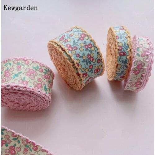 Kewgarden DIY Hair Bow Hairpin Handmade Tape Webbing Printed Cherry Flower Overlock Ribbon 32mm 12mm Accessories 4 Meters