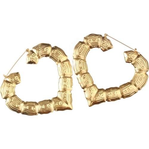 30-90mm Trendy Heart Bamboo Plain Hoop Earrings no name Women Female Gold Silver Color Color Classic Jewelry