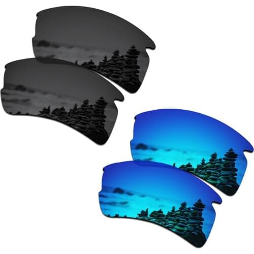 SmartVLT 2 Pairs Polarized Sunglasses Replacement Lenses for Oakley Flak 2.0 XL Stealth Black and Ice Blue