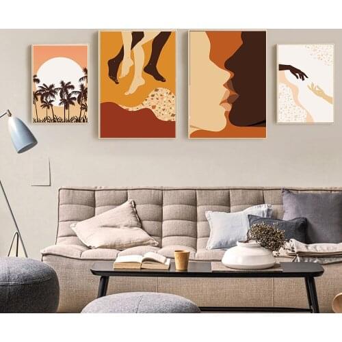 Contemporary Abstract Art Floral Landscape Scenes Hands Love Kiss Posters Prints Nordic Canvas Painting Picture Decor