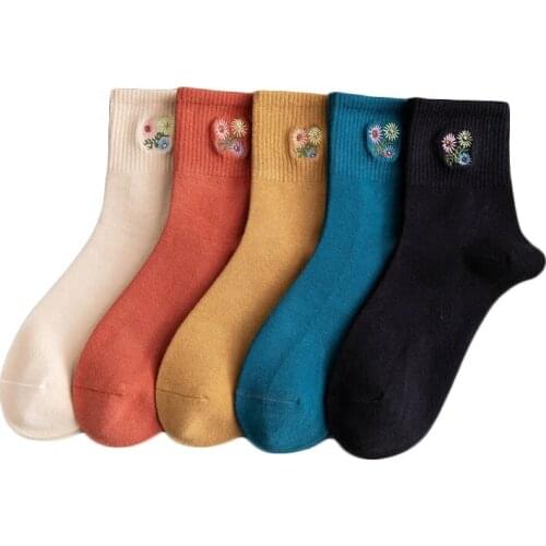 Lady Flower Socks Ins Style Fashion Cute Socks with Embroidery Bulk Cotton Socks Women