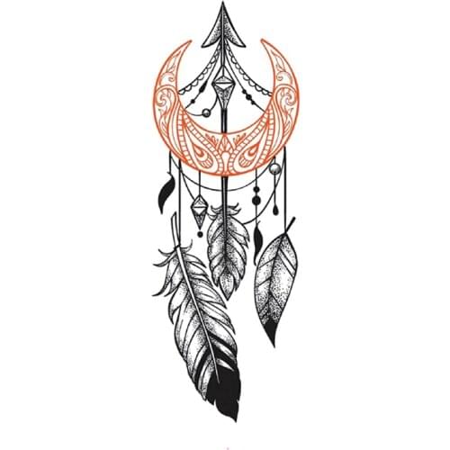 Bohemia Dream Catcher Waterproof Temporary Tattoo Sticker Orange Moon Feather Totem Fake Tattoos Flash Tatoos Arm Body Art Women