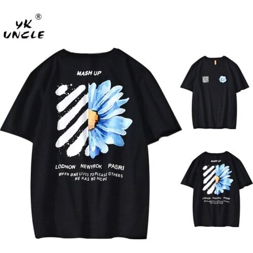 YK UNCLE 2021 Summer Fashion Casual Hip Hop Men T-shirt Stripes Floral Letters Printed Short Sleeve Oversized Mens T shirt