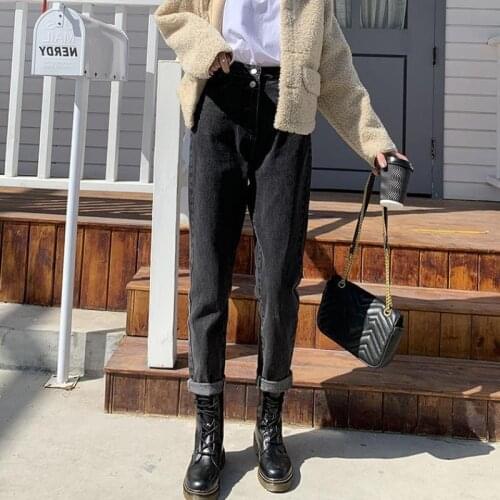 Smoke grey high waist Harlan jeans for female 2021 spring and autumn students