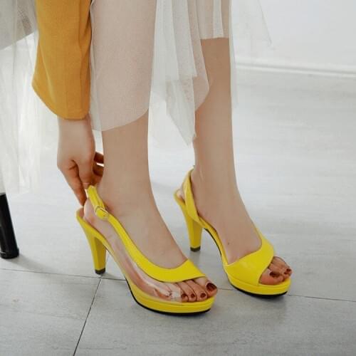 FERLENZ Big Size New Fish Mouth Transparent Fine-heeled High-heeled summer platform sandals women shoes woman
