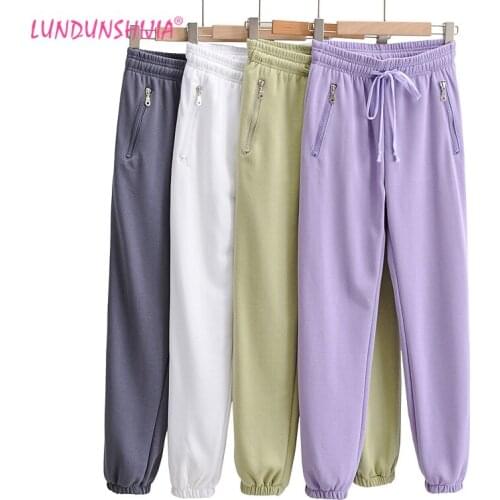 LUNDUNSHIJIA Women Chic Zipper Pockets Long Pants 2021 New Spring Autumn Sport Pants Womens High Waist Trouses