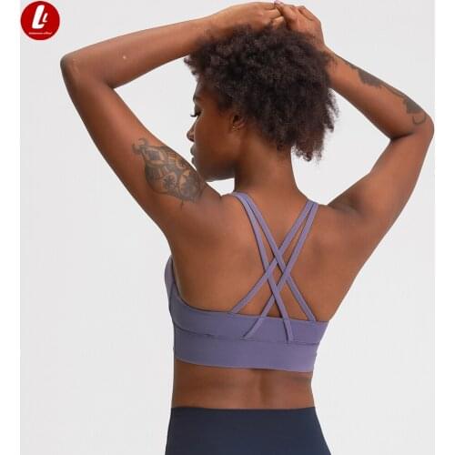 LULUBANANA Naked Feel Workout Gym Sport Bras Top Women Mid Support Shockproof Push Up Yoga Athletic Fitness Bra Crop Top