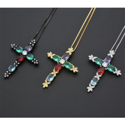 Hot 2019 New 3Colors Copper Cross Pendant Necklace Set In AAA Cubic Zirconia fashion necklaces for women jewelry 2018 statement