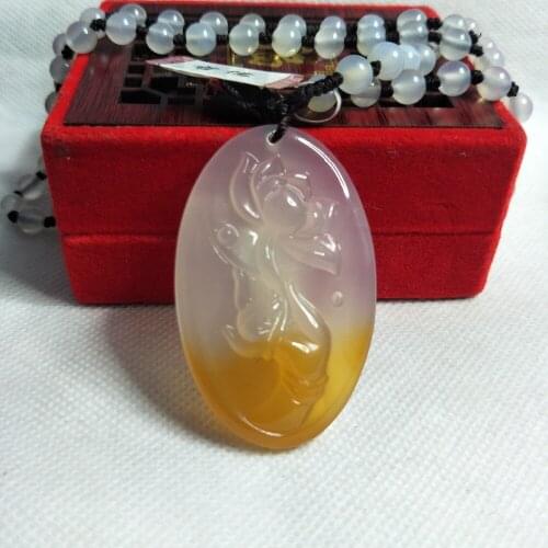 Zheru Jewelry Pure natural two-color agate hand-held lotus pendant White chalcedony bead necklace Female models Gift certificate