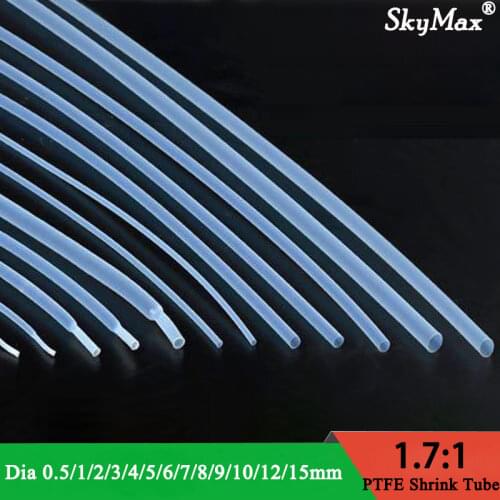 Diameter 0.5mm ~ 15mm PTFE Heat Shrink Tube 1.7:1 Shrinkage Ratio 260Deg.C High Temperature Pipe 600V RoHS Translucent