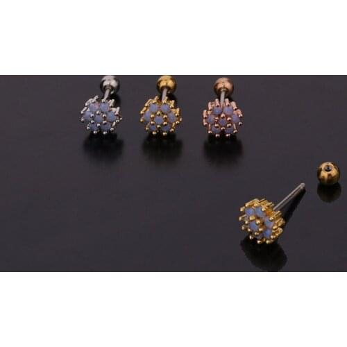 1 PCS Cute Small Color Bead Round Ear Cartilage Piercing Stud Earring Simple Gold Color Stainless Steel Bar Ball Helix Earring