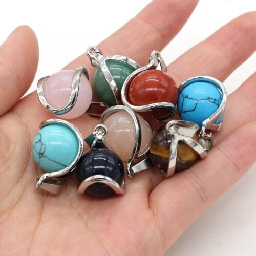 1pcs Natural Stone Round Blue Sand Rose Quartzs Charm Pendant for Jewelry Making DIY Necklace Earring Accessories Size 16x23mm