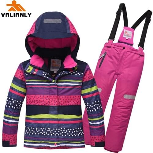 2020 Girls Ski Suit Ski Jacket Pants Winter Kids Snowsuit Girls Ski Sets Warm Hooded Outdoor Waterproof Snowboard Sports Suits