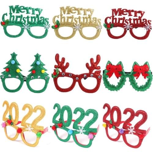 Happy New Year 2021 Glasses Frame Photo Booth Props Snowflake Xmas Tree Photo Props Merry Christmas New Year Eve Party Supplies