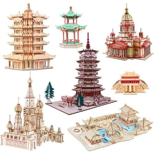 3D Wooden Laser Mechanical Puzzle Simulation 3D Puzzle Building Model Wooden Designer Construction Jigsaw Toys for Adult Kids