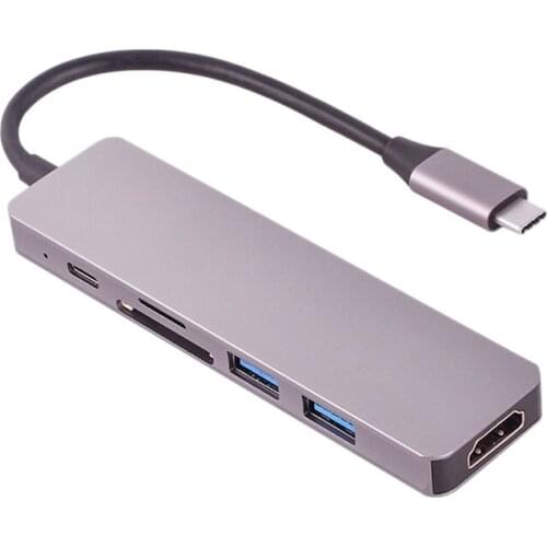 USB HUB Type-C Adapter 6 in 1 USB C to USB 3.0 HDMI-Compatible for Laptop Pro PC