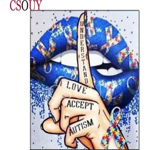 Diy Diamond Painting Cross Stitch Colored Lips No Speak Picture Full Square Round Diamond Embroidery Home Decor Mosaic Needlwork