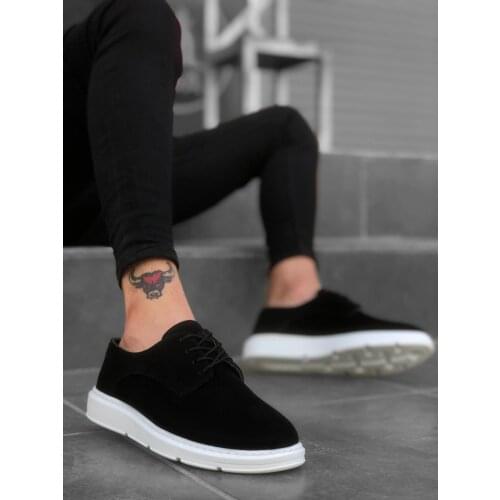 BA0003 Laced Classic Sports Linen Black White High Sole Casual Men Shoes
