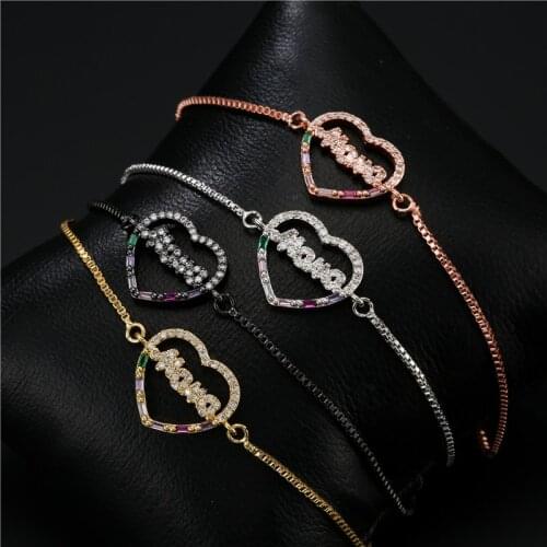 Mafisar 2021 New Fashion "Mama" Heart Charm Bracelet For Women 4 Colors CZ Jewelry Adjustable Bracelets Mothers Day Gift