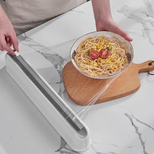 Punch-free Fixing Food Wrap Dispenser Cling Plastic Foil Cling Film Wrap Dispenser Film Cutter Non-toxic Storage Kitchen Tool