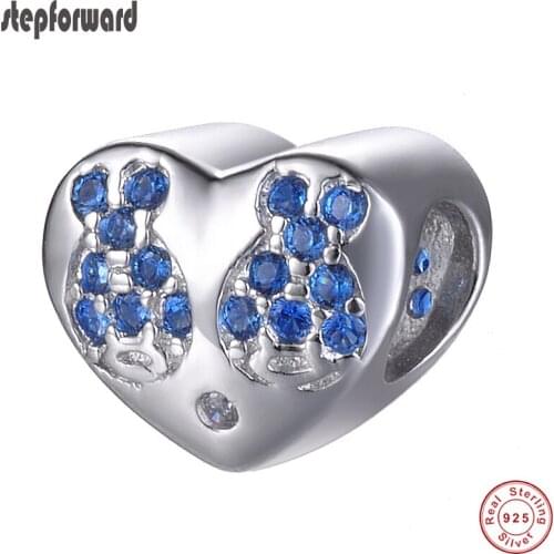 Good quality popular heart design 925 sterling silver double fish pattern heart bead charm for bracelets and necklace