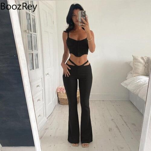 Women Pants Sets Two Pieces Set Sexy Camisole Pierced New Fashion Flares Trousers Suits Fall Clothes for Women Outfits