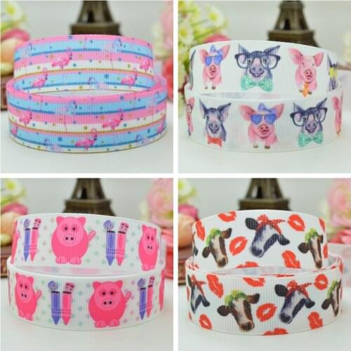 10 Yards 22mm 7/8" pig Cattle Cute Girls animal Printed grosgrain ribbon hair bow Headwear DIY hair accessories retail B0929