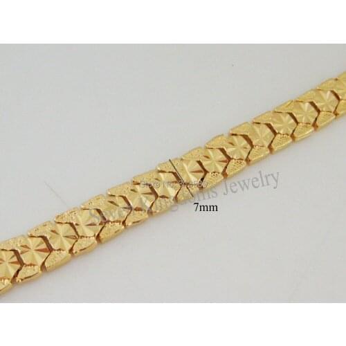 /MIN ORDER 10$ CAN MIX WIT OTHER STYLES/ NEW 7.5" 7MM - YELLOW GOLD OVERLAY FILLED BRASS CARVED LINK BRACELET/GREAT GIFT