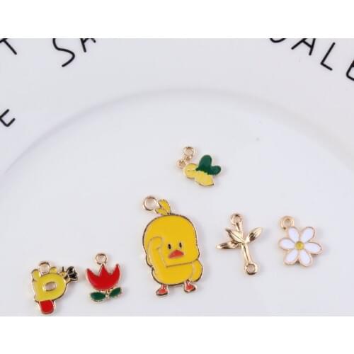 Fashion Cartoon Chicken bee flower Enamel Alloy Metal Dangle Charms Pendant For DIY Earring Necklace Jewelry Findings Making