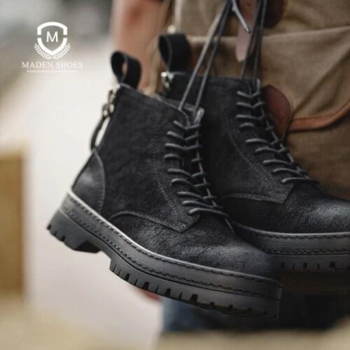 Maden Martin Boots Mens High-top Leather Classic Retro Boot Shoes Vintage British Casual Style Tooling Shoes Man