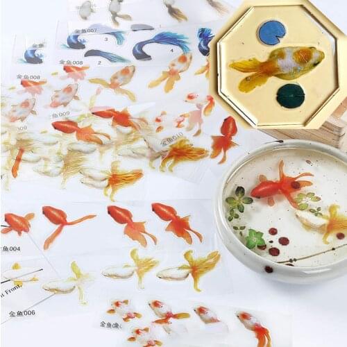 10 Pcs 3D Goldfish Blue Fish Tail Clear Water Grass Film Sticker For Resin Goldfish Painting Jewelry