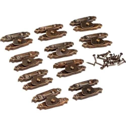10Pcs Antique Bronze/Gold Iron Decorative Hasps Latch Lock Hook Gift Wood Jewelry Box Padlock With Screws For Furniture Hardware