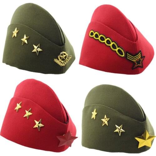 New Sailor Hat Square Dance Performance Canvas Boat Army Hat Fans Stewardess Military Cap Autumn Winter Five Star Chain Beret VL